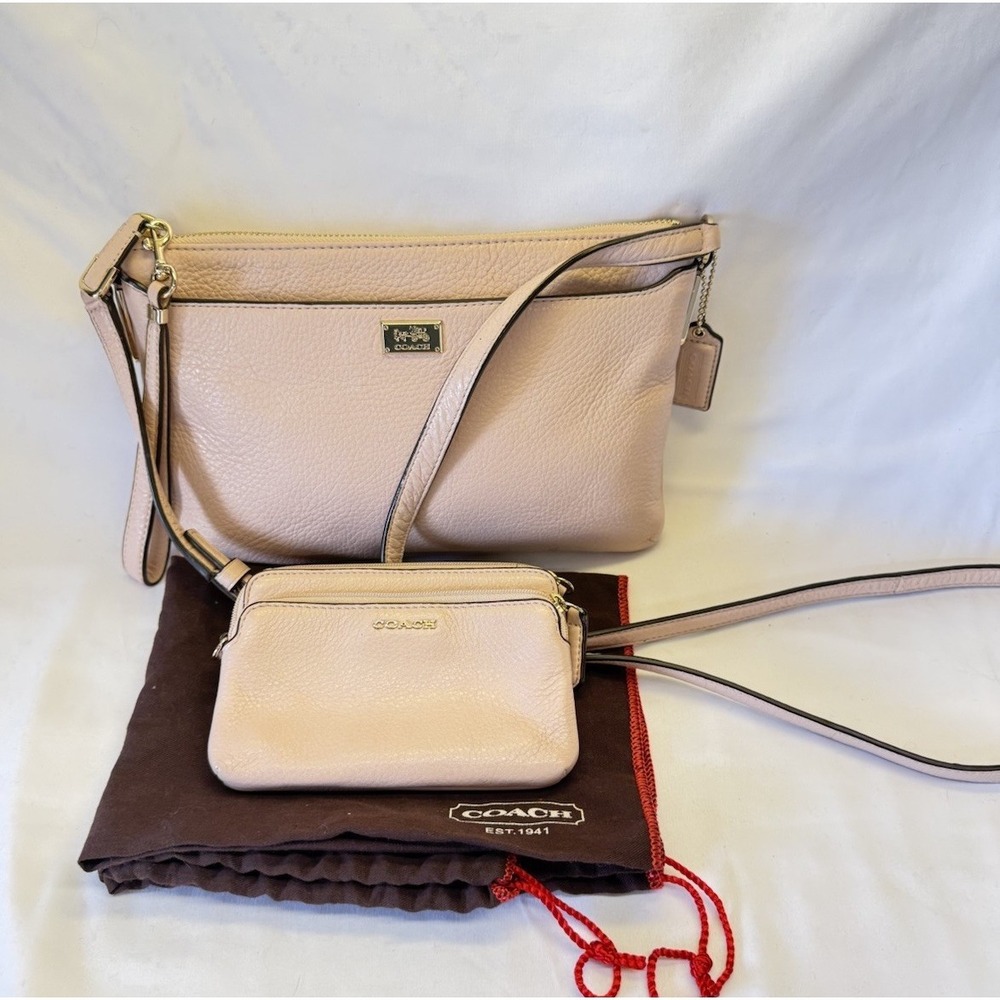 Authentic Coach Madison Pink Leather Crossbody Purse & Matching Wallet Set